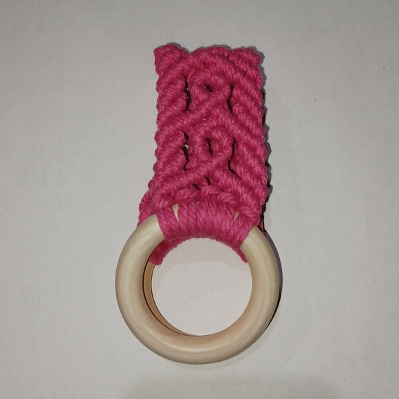 Hand Kitchen Towel Wooden Holder Boho Macrame Puschia Pink - Picture 7 of 11